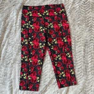 Betsey Johnson Rose and Leopard Work out/Yoga Pants